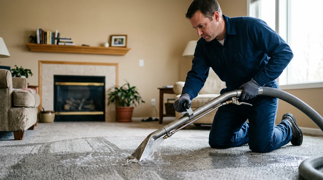 Water damage restoration technician working near Downey, CA